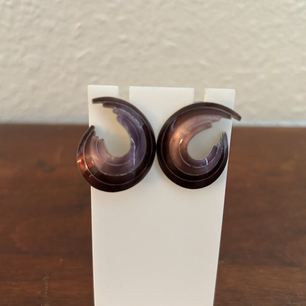 Vintage Purple Enamel Ombré Stripes Earrings 80s